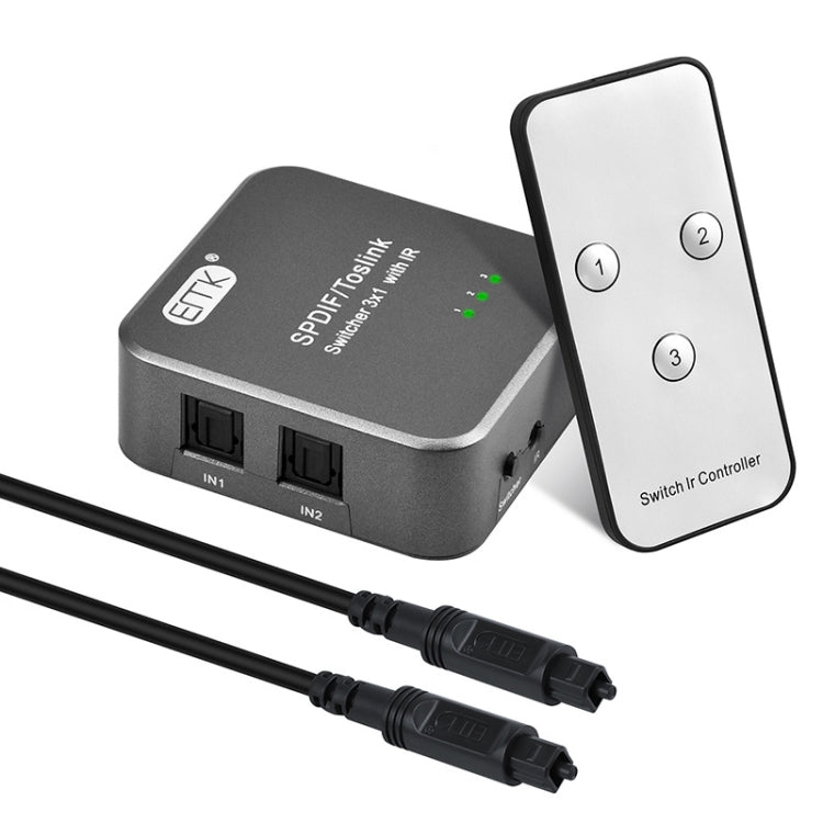 Switcher audio ottico digitale 3x1 EMK SPDIF/TosLink con controller IR Switcher audio ottico digitale 3x1 EMK SPDIF/TosLink con controller IR